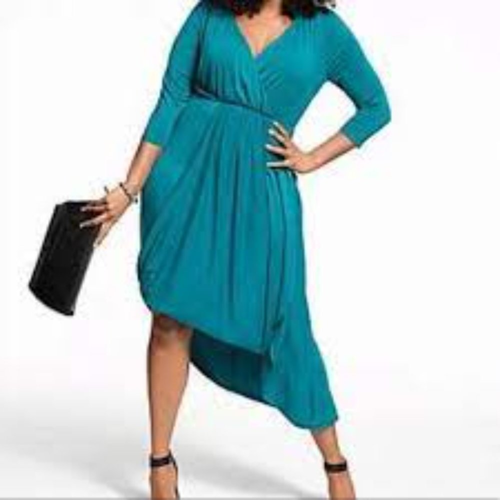 Lane Bryant Teal Knit Faux Wrap Maxi Dress